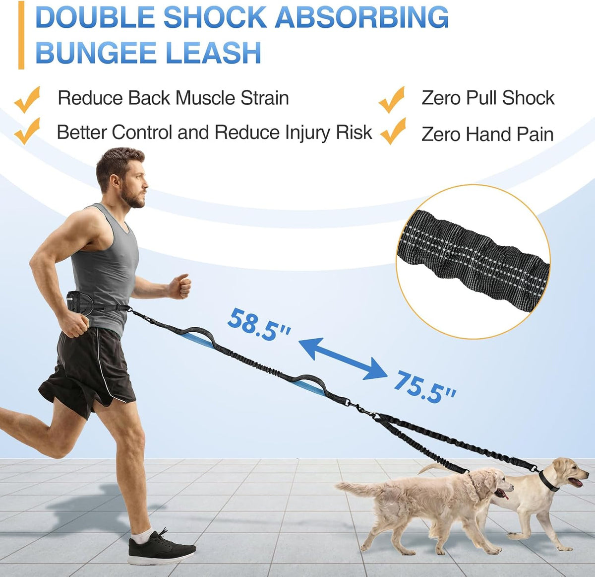 Kytely Hands Free Dog Leash with Zipper Pouch - For 2 Dogs / Medium/Large - image 4