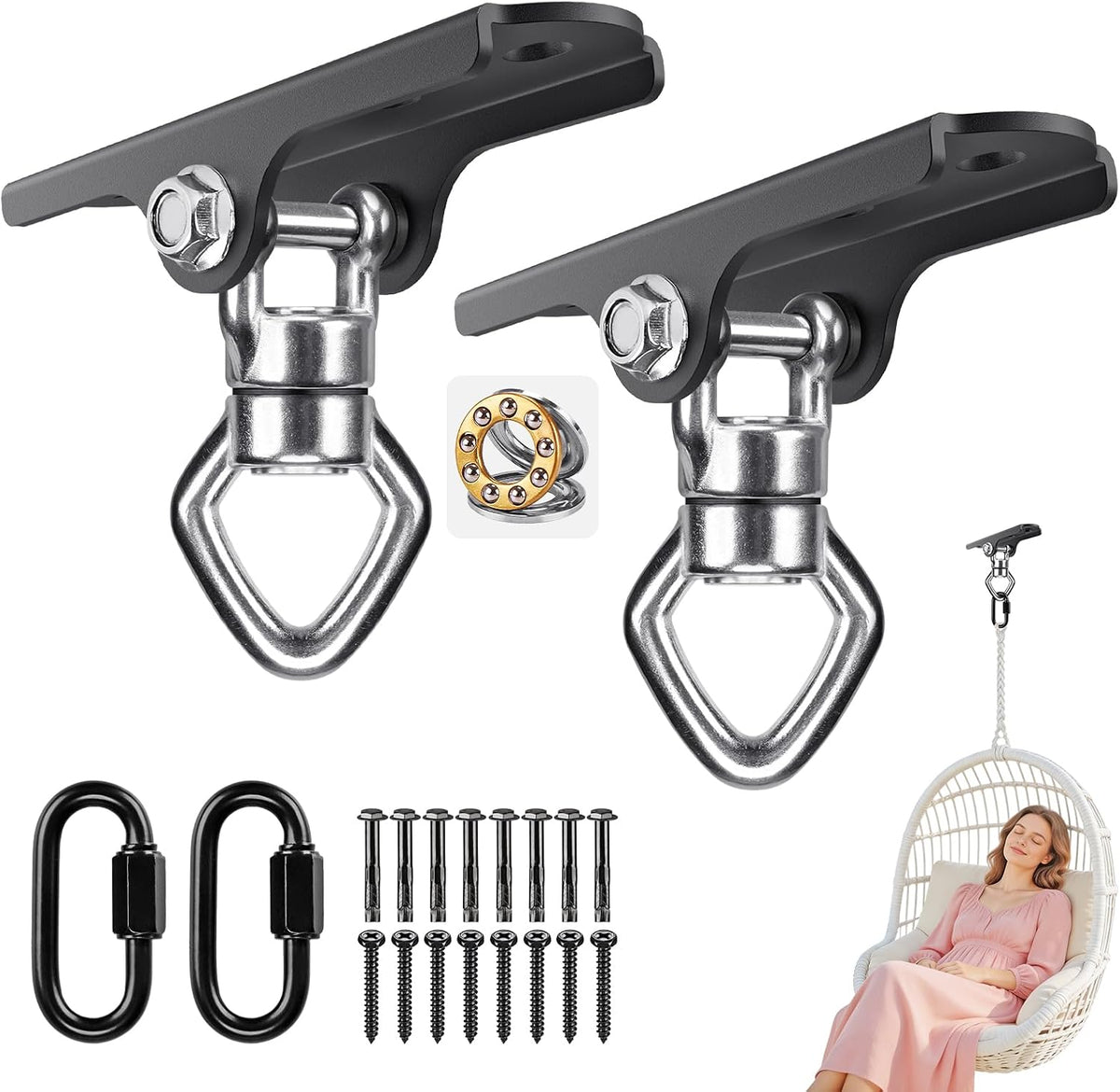 2Pack Heavy Duty Swing Hanger 180° Ceiling Swing Mount 2000 LBS - Ball Bearing 360° Swivel Diamond Hook ( 2 Pack )