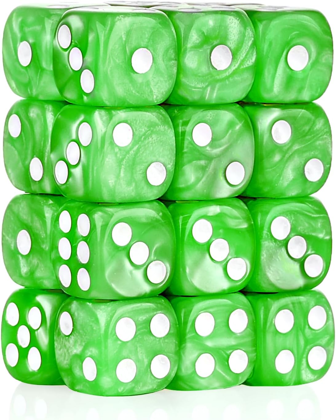 24 of Pack 16MM 6 Sided Dice Set, Two Colours D6 Game Dice Set - 16mm Green Pearl