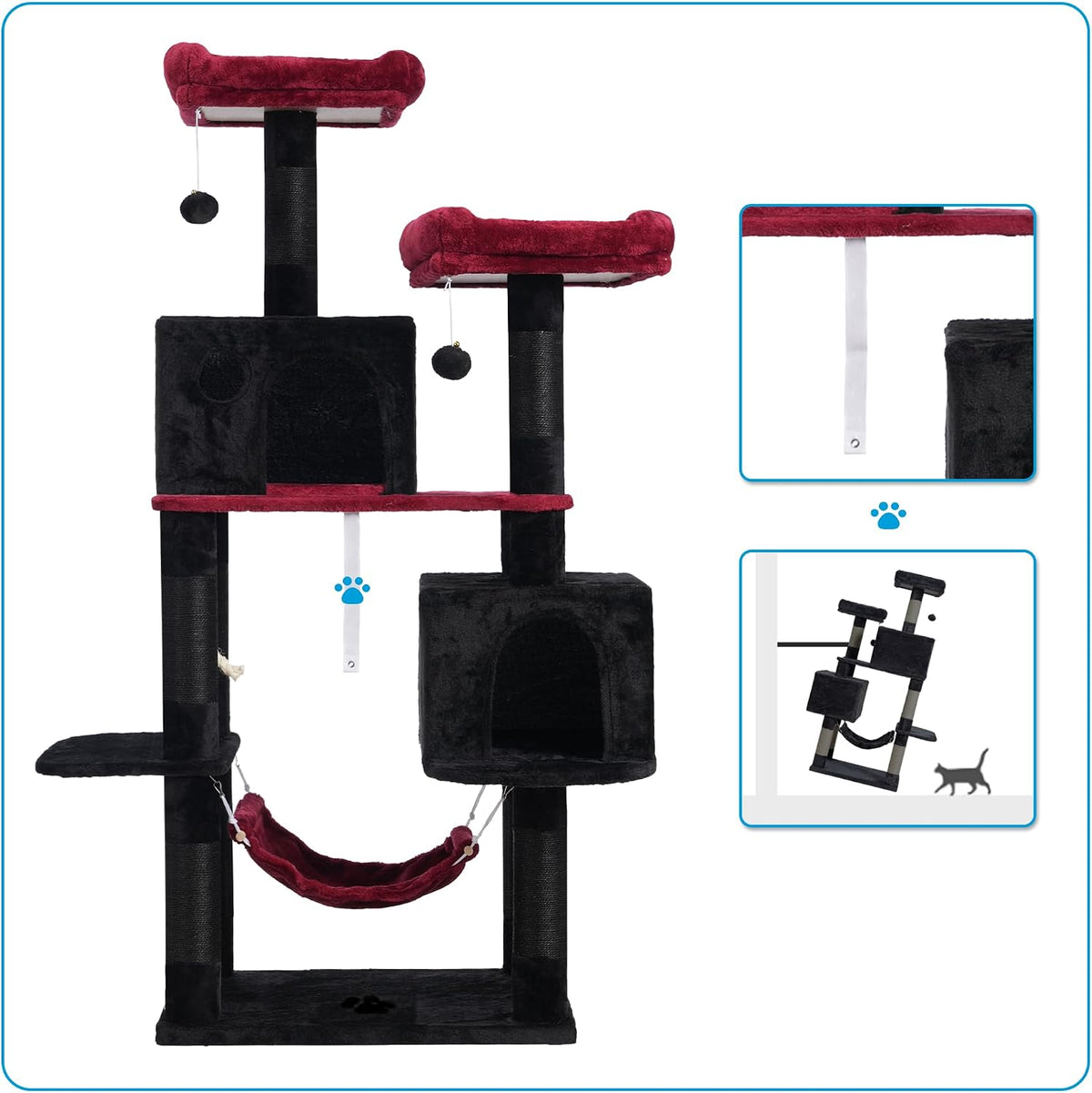 Hey-brother Cat Tree Tower with Sisal Scratching Posts - 53.7 Inches / Black and Red - image 3