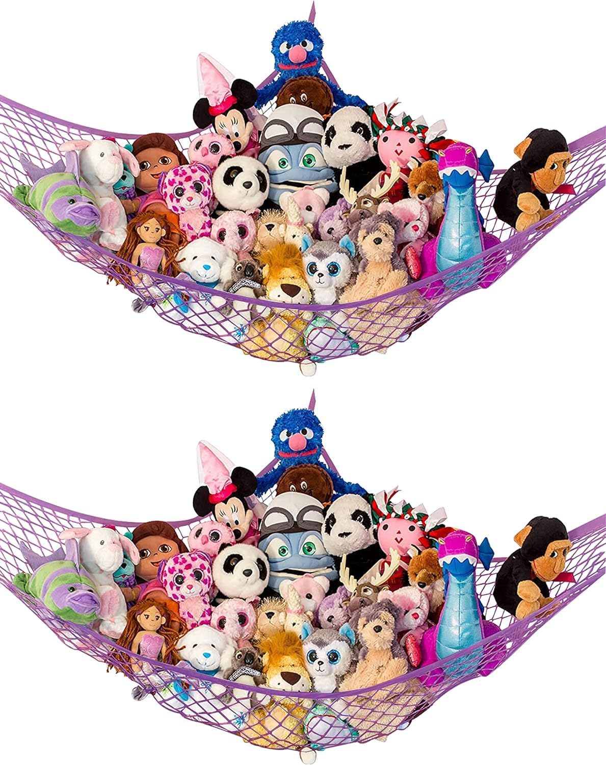 Lilly's Love white macrame stuffed animal hammock hanging in a bedroom corner - view 8
