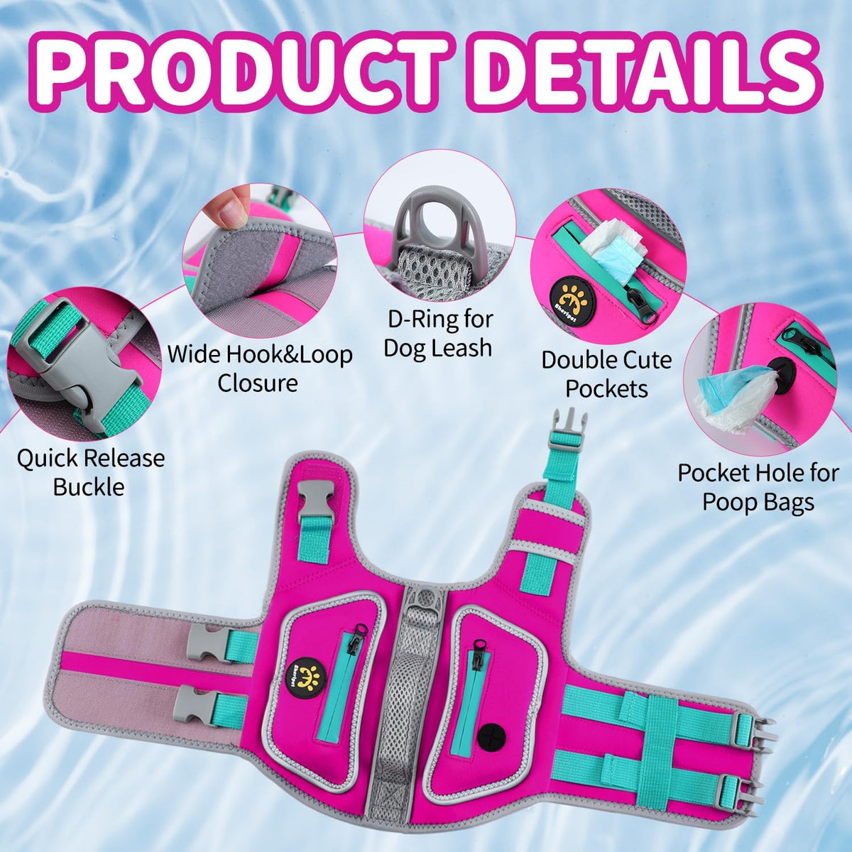 Dog Life Jacket, Good Visibility Pet Swimming Vest for Boating L – Essentials for Dogs - RosePink / X-Large - image 4