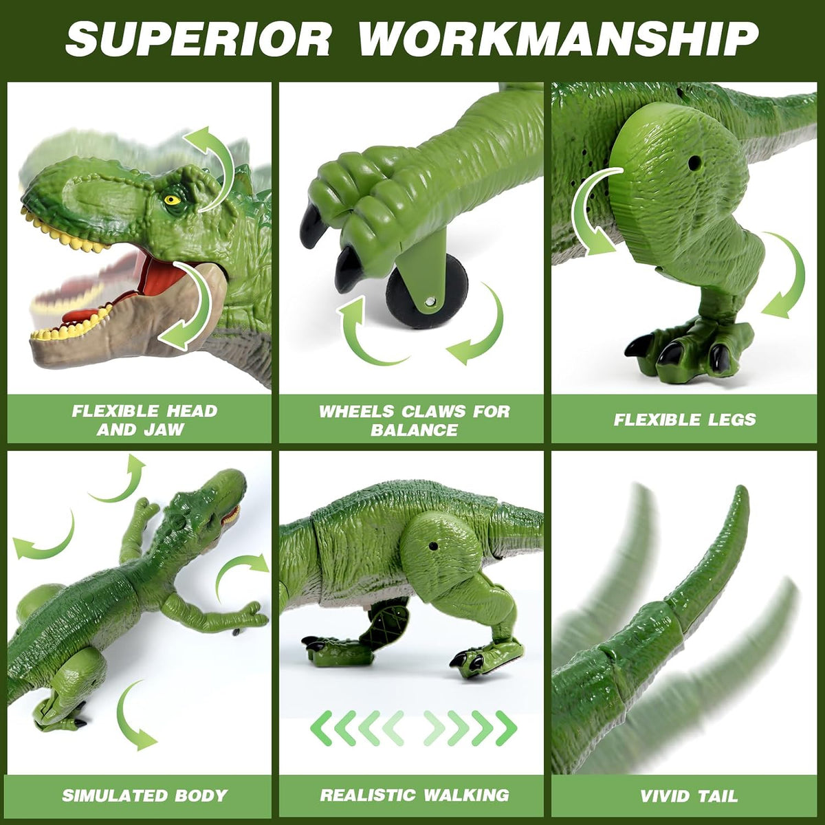 Sunrad Remote Control Dinosaur Toys for Kids Boys 3-5 4-7 8-12 Year - Green - image 3
