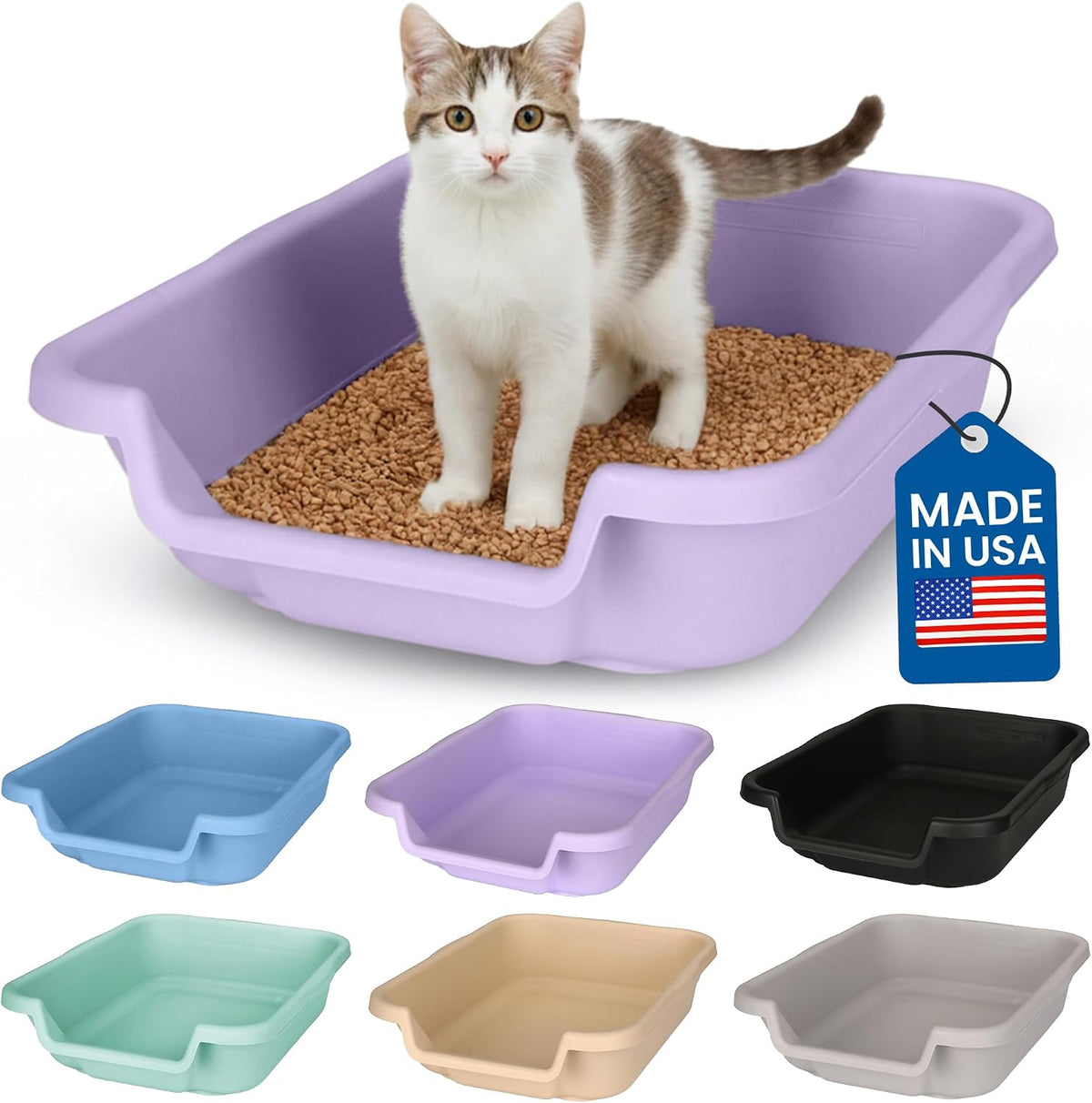 KittyGoHere Senior Cat Litter Box Jumbo Low Entry Open Top - Storybook Lavender / Small