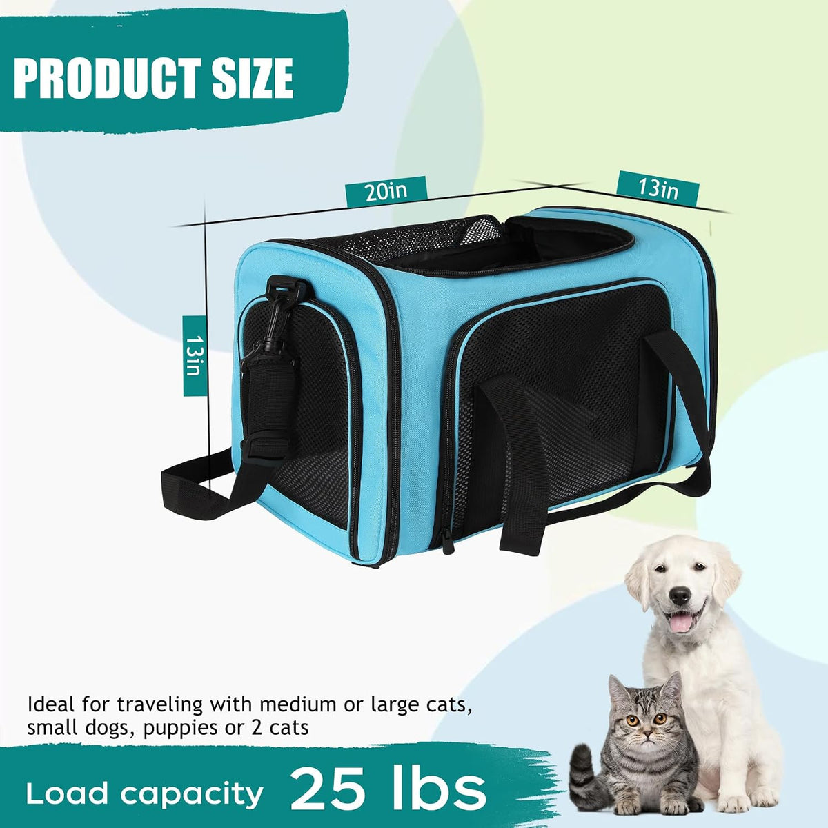 Top tasta Dog Cat Carrier Pet Carriers for Small Medium Large Cats - 20.0"L x 13.0"W x 13.0"H / Blue - image 2