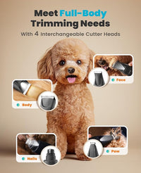 oneisall Quiet Dog Clippers for Grooming LED Light, Cordless Dog Grooming Kit 4 in 1, 2000mAh Pet Clippers Paw Trimmer Nail Grinder for Paw, Nail, Face, Ears, Legs, Body