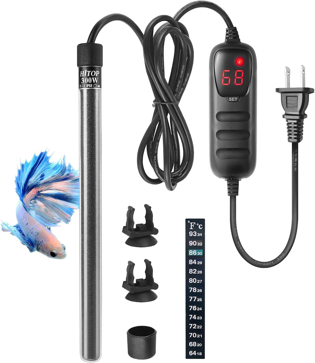 HITOP Mini Submersible Aquarium Heater 50W Digital Heater for Fish - (45-75Gal) 300W