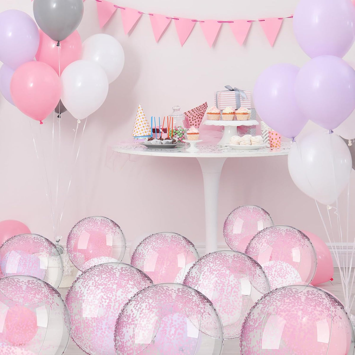 Civaner 10 Pcs Inflatable Glitter Beach Balls 16 Inch - Pink / Glitter - image 3