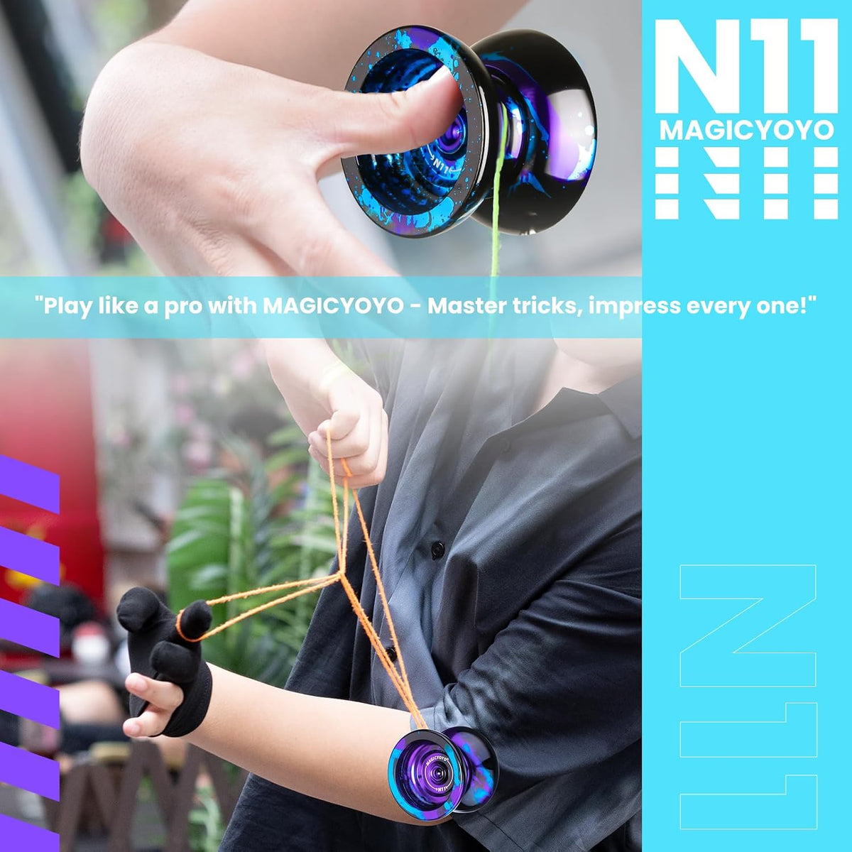 MAGICYOYO N11 Metal Yoyo Professional Responsive & Unresponsive Trick - Black blue purple - image 3