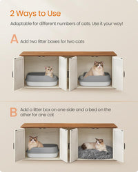Feandrea Double Cat Litter Box Enclosure for 2 Cats, Front Entry – Essentials for Cats - Honey Brown + Rustic White / XXL (59"L x 19"W x 19.5"H) - image 3