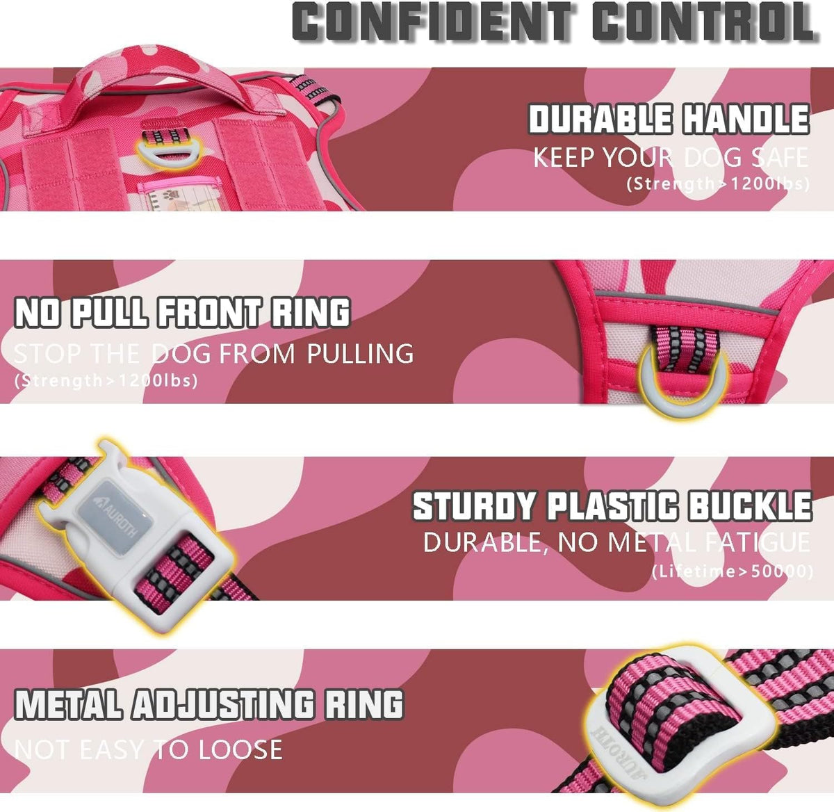 AUROTH Dog Harness for Large Dogs - Camo - Pink Camo / XXL(Neck:21.7-36.7",Chest:28.3-44.1") - image 3