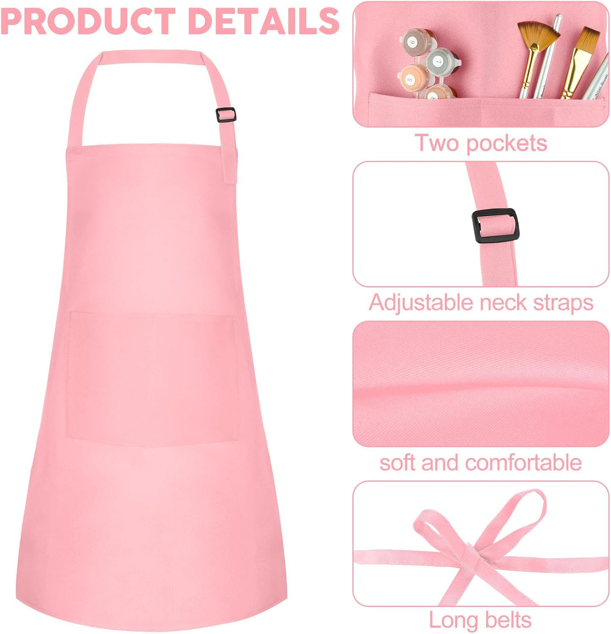 5 Pack Kids Apron Adjustable Children Apron with 2 Pockets Children - Pink / 5 - image 3