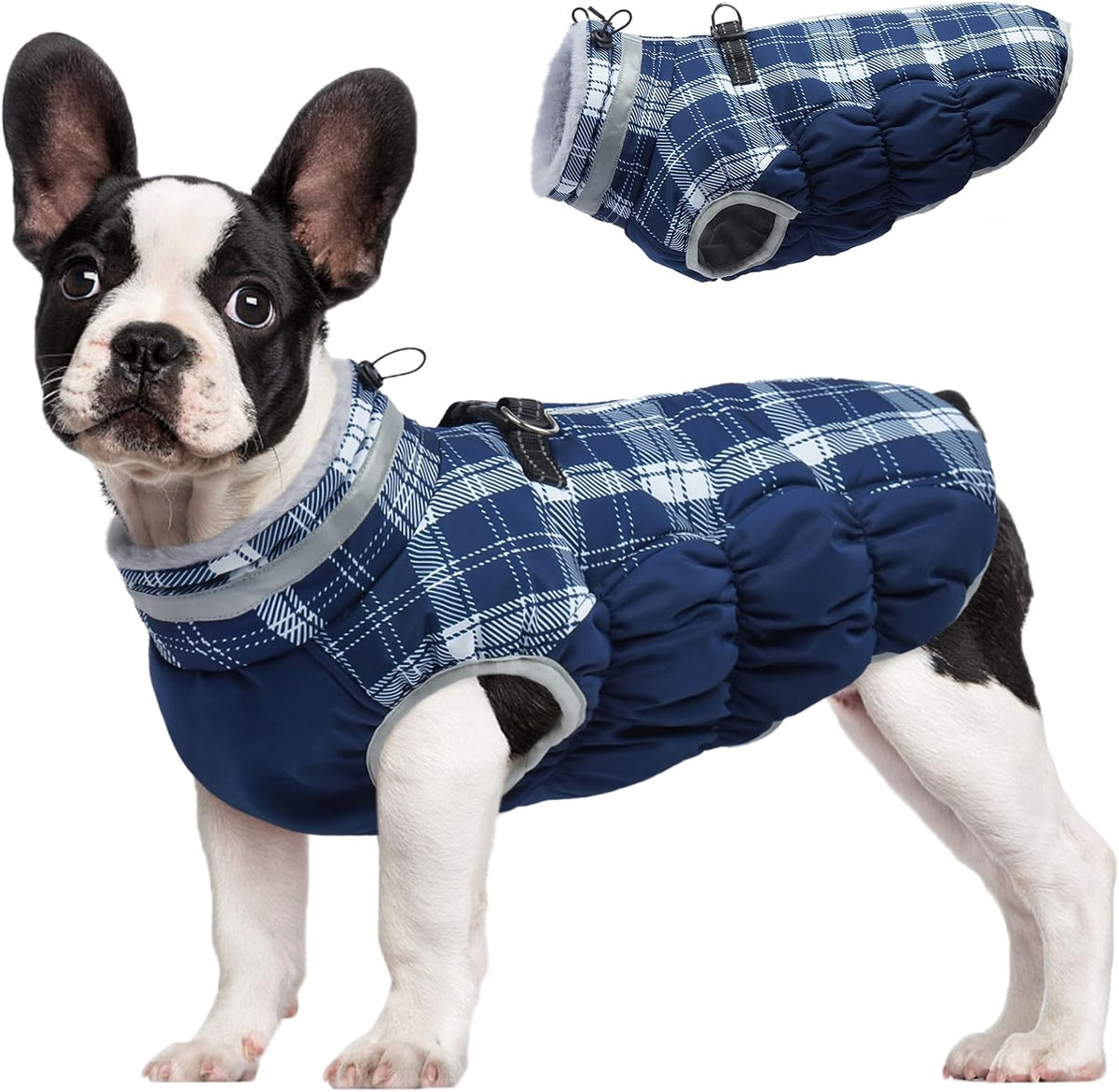 Dog Cold Weather Coats Reflective Dog Warm Jacket with Harness – Essentials for Dogs - Blue Plaid / XS(chest:14in)