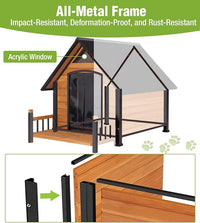 Large Outdoor Dog House Insulated, Weatherproof Dog Kennel with Porch, Anti-Chewing Metal Frame, for Medium to Large Breed