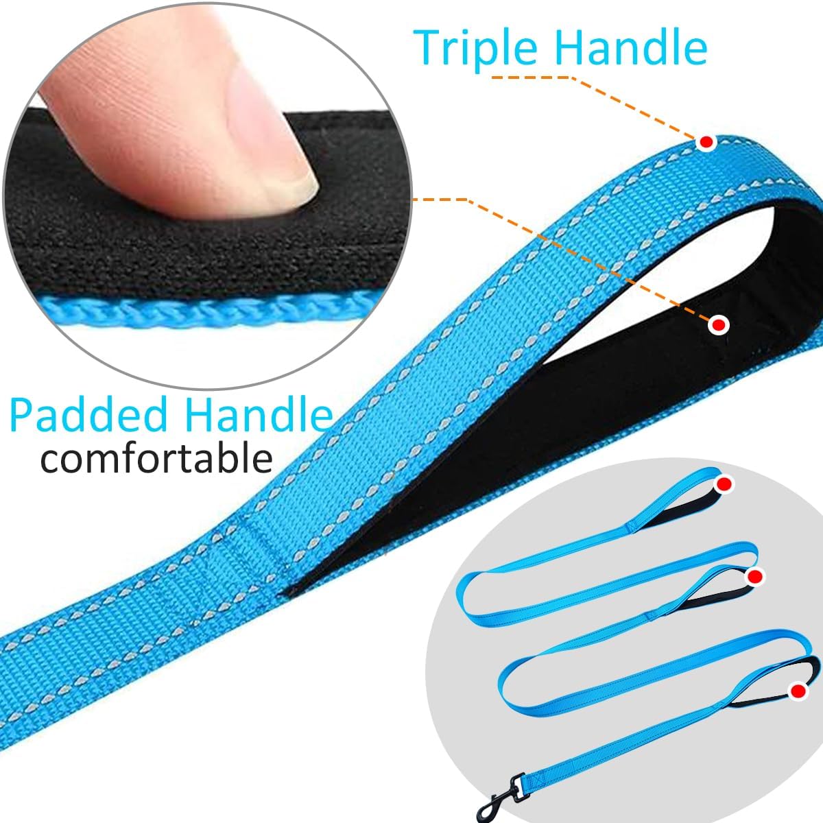3 Handle Dog Leash 10FT Triple Handle Reflective Large Medium Dogs – Essentials for Dogs - Teal - image 4