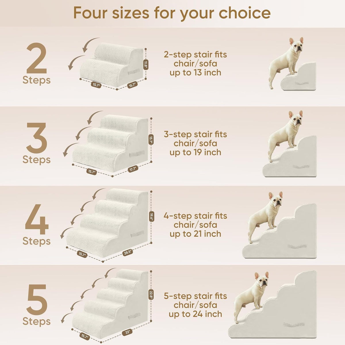 PAWSCRAT 4-Step Pet Stairs for High Beds & Sofas - Beige / 4-step 19.6"H - image 2