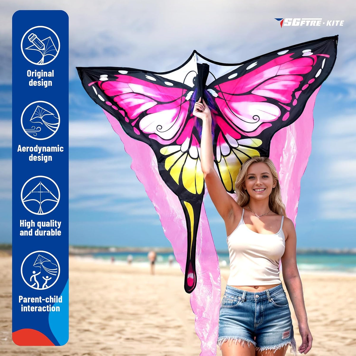 SGftre Tulle Butterfly Pink Kite，Extremely Easy to Fly - Pink - image 2