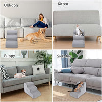 High Density Foam Dog Stairs Steps, 17.8’’ Non-Slip Extra Wide Deep Pet Steps for Beds Or Couches, for Injured or Older Pets Dogs and Cats with Joint Pain, 3-Tiers (Grey)