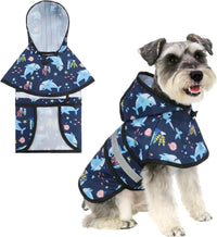 Dog Raincoat Hooded Slicker Poncho with Leash Hole - S:10-15lbs / Blue Shark