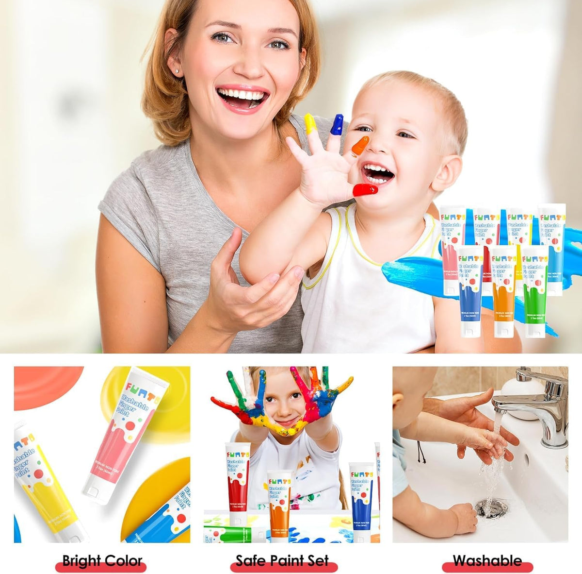 Funto Kids Washable Finger Paint Set - 25 PCS Full Set - image 3