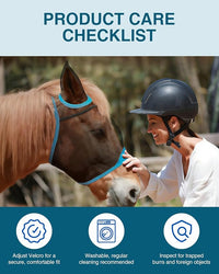 Hilltown Adjustable Fly Mask for Horse with Ears - UV-Block, Large Eye Space, Breathable, Built to Last, Comfort Fit - Horse Fly Mask for Daily Stable, Hot Weather Riding & Competition - Pony, Blue