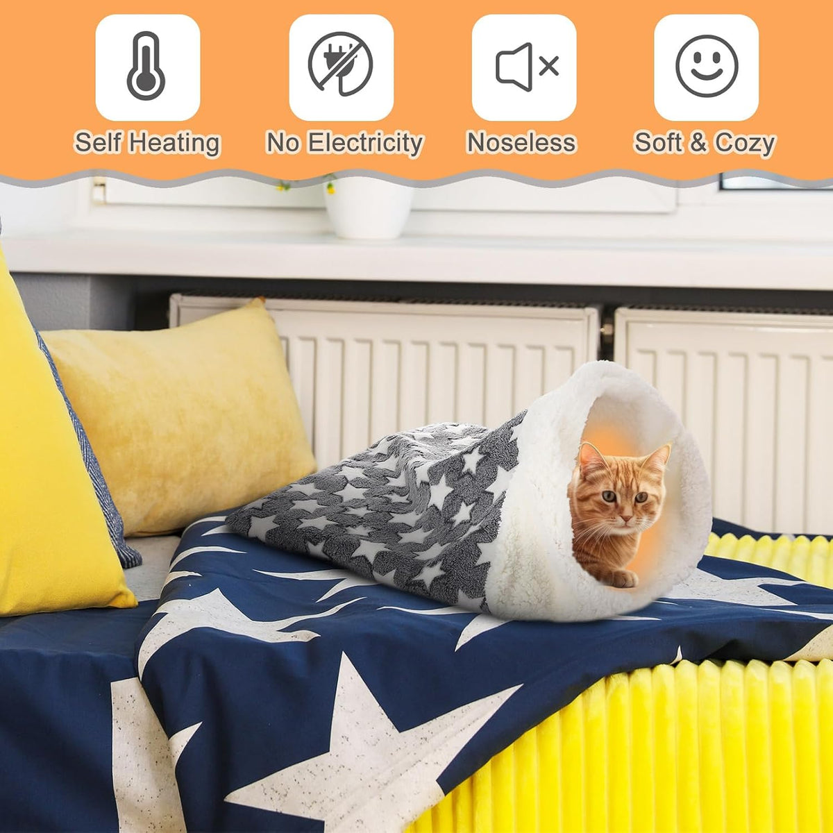 Self Heating Cat Sleeping Bag Indoor Self Warming Cat Bed Cave Heated - Classic Style / Gray - image 3