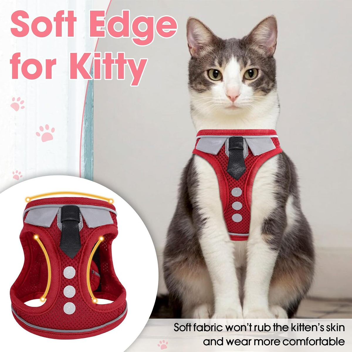 Cat Harness and Leash Set for Walking Escape Proof Vest for Kitten – Essentials for Cats - Red / Small - image 2