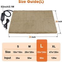 Heated Cat Bed, Waterproof Cat Heating Pad with Timer Temperature Adjustable, Indoor Heated - Brown / Large(35"x24") - image 2
