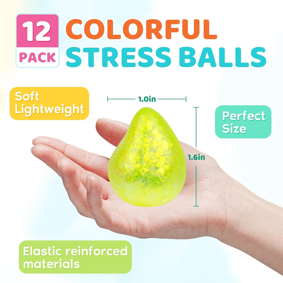16 Pack Slow Rising Stress Balls，Textured Memory Soft Stress Ball – Fun for Kids & Family - 12 Pack Water Droplet Stress Balls - image 2