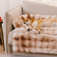 FUNNY FUZZY Pet Fluffy Plush Calming Dog Couch Bed Sofa Protector Washable Pets Mat for Large Medium Small Dogs and Cats (Tie-dye Brown,47.24 × 37.4 × 6.3 in)