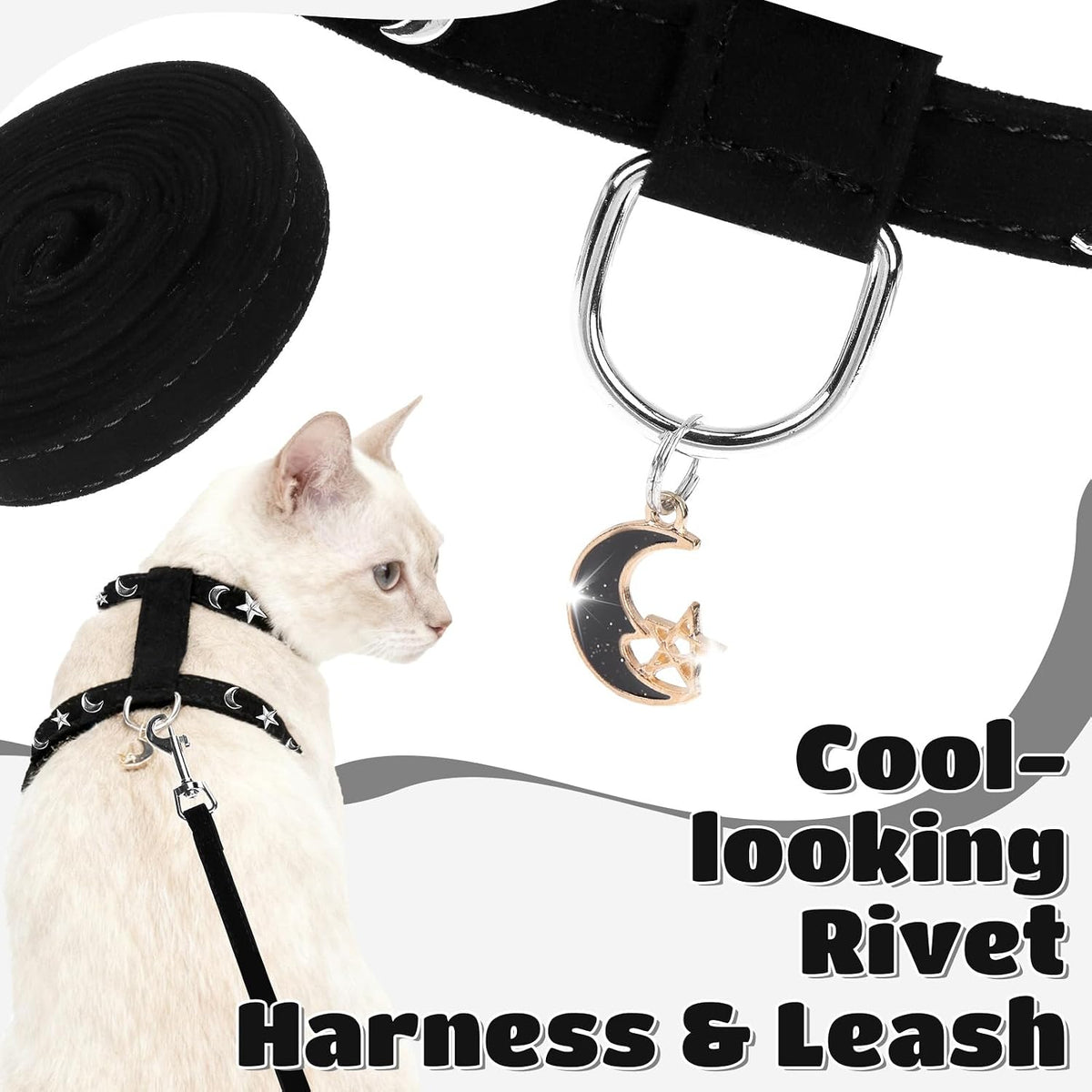 Cat Harness and Leash Set, Escape Proof Adjustable Cat Harness - Star-Moon / Small - image 2