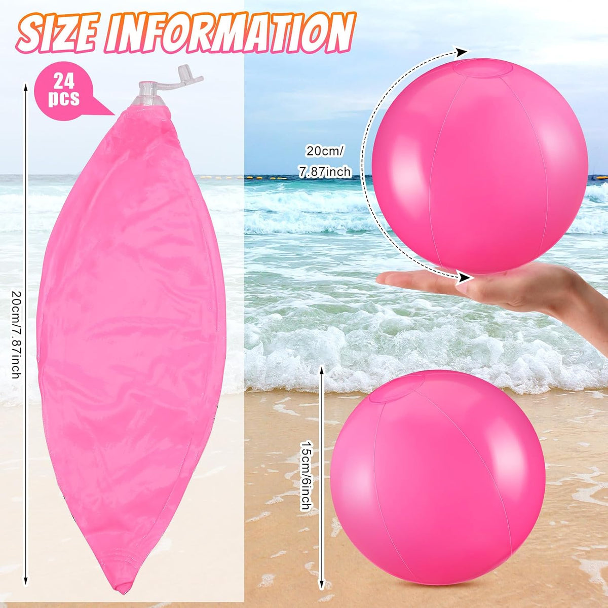 Yinder 24 Pcs Clear Beach Balls Inflatable Bubble Ball Decorations - Plain / Rose Pink - image 4