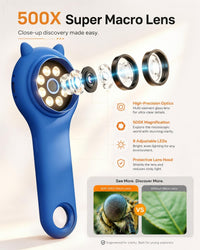 Kids Microscope, 500X Digital Magnifying Glass, Explore STEM Toy - Deep Blue / 1 Pcs - image 3