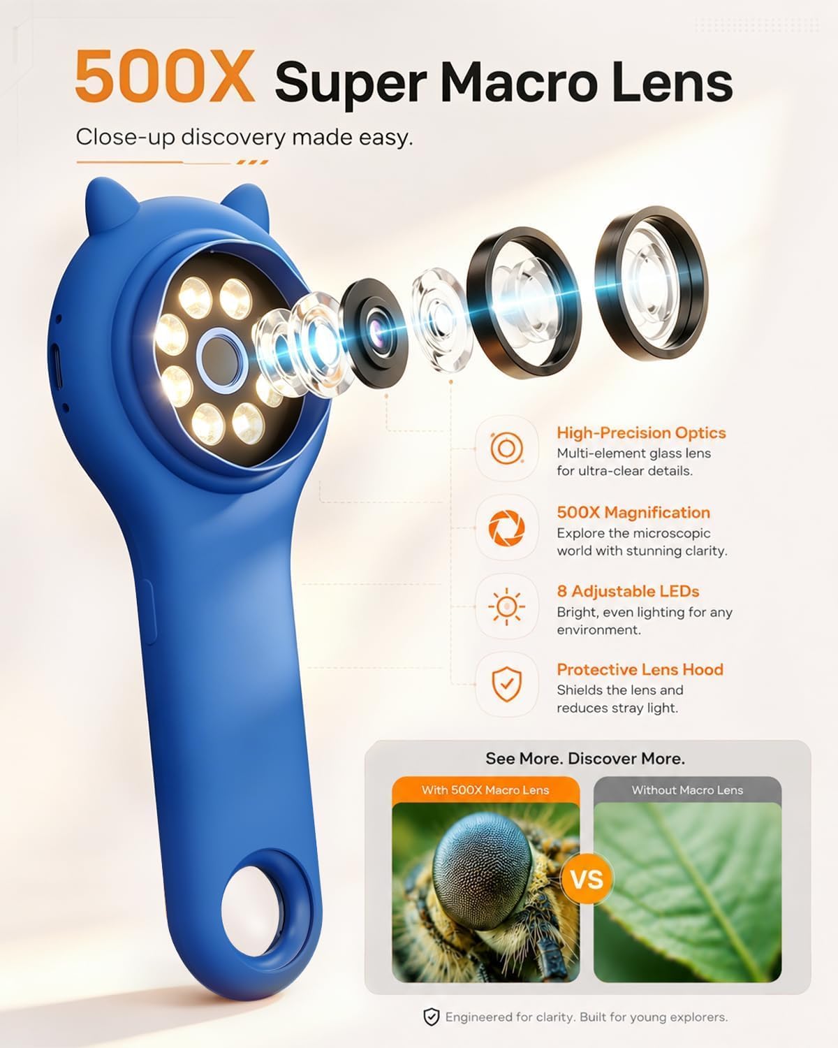 Kids Microscope, 500X Digital Magnifying Glass, Explore STEM Toy - Deep Blue / 1 Pcs - image 3