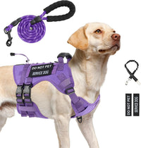 No Pull Tactical Dog Harness Medium Sized Dog, Service Dog Vest - Large(Chest:27.5-44.9",Neck:18.9-26.8") / Purple