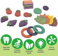 Fhiny 27 PCS Natural Bunny Chew Toys Molar Rabbit Toys Contain Timothy Grass Pumpkin Beets Purple Potatoes Carrot Hamster Treats for Chinchillas Guinea Pigs Mice Gerbils Teeth Grinding
