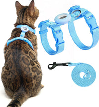 Cat Harness and Leash Set with Airtag Holder for Walking & Travelling - Blue