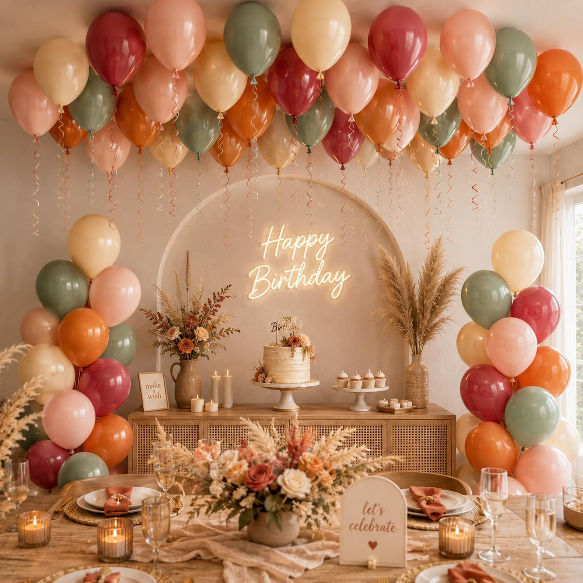 Pastel Balloons Whimsical Christmas Rainbow Colorful Birthday Balloon – Fun for Kids & Family - Brown Orange Dusty Pink - image 4