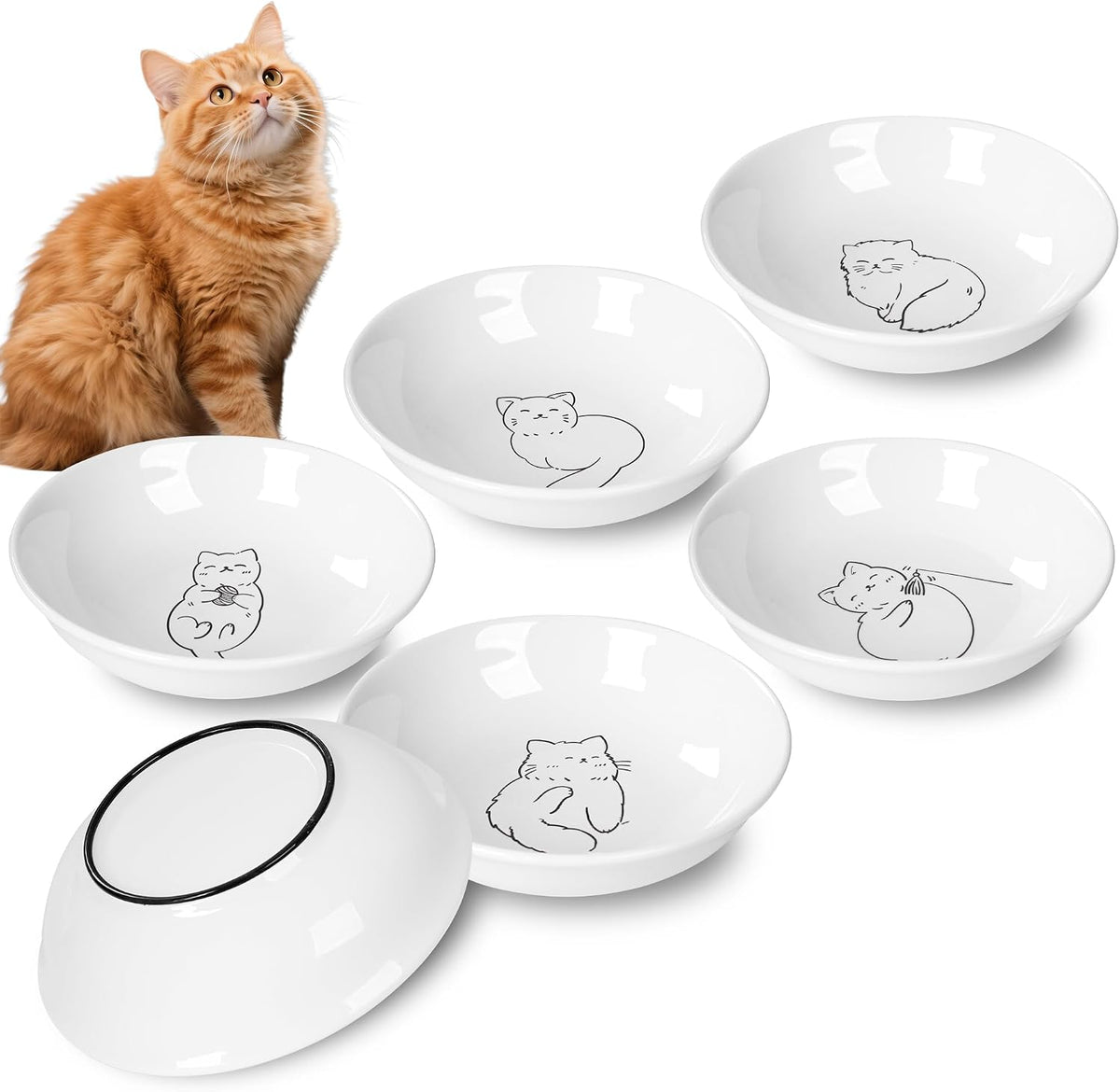 Non-Slip Cat Food Bowls, 6 Pack Whisker-Friendly Ceramic Bowls – Essentials for Cats - white-B