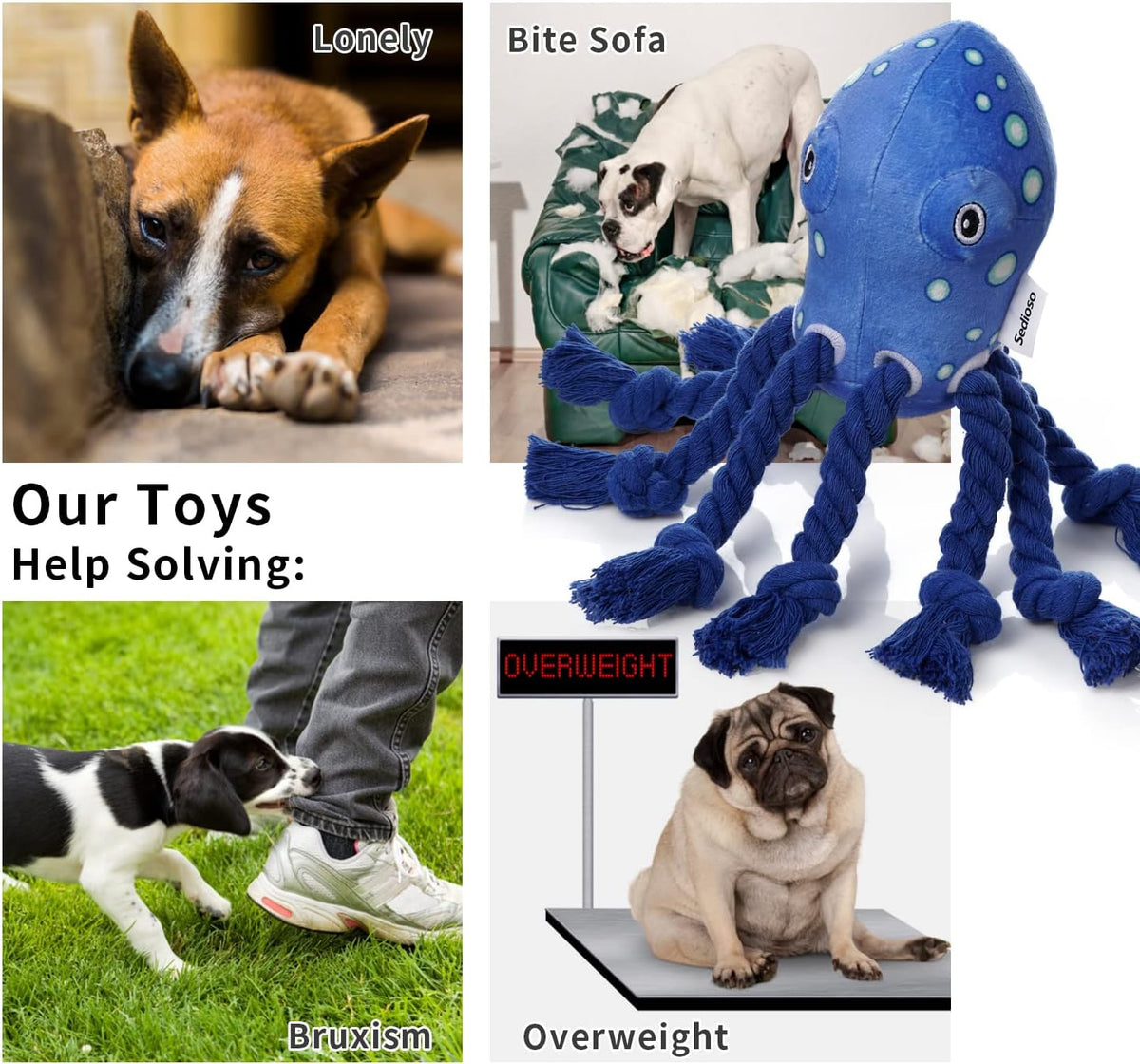 Dog Toy, Large Dog Squeaky Toys - Octopus - image 3