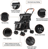 Double Pet Stroller for 2 Dogs & Cats, Double-Decker, Blue – Essentials for Dogs - Black - image 4