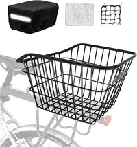 Rear Bike Basket, Tool-Free Install, Dog/Pet Carrier, Ebike Electric Bicycle Back Cargo Basket, Fits Most Rear Racks, with Waterproof Cover, Cargo Net