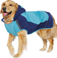 Hooded Dog Raincoat, Reflective Large Dog Rain Poncho - 3X-Large / Blue