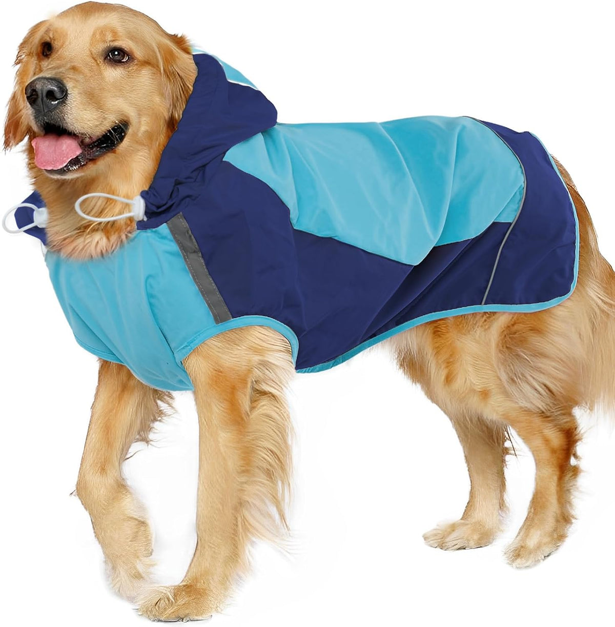Hooded Dog Raincoat, Reflective Large Dog Rain Poncho - 3X-Large / Blue