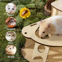 Wooden Hamster House with Ladder, 2-Tier Tree House Design Hamster Hideout Cage Accessories for Dwarf Gerbil Mouse