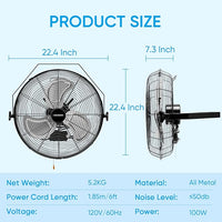 KEN BROWN 18 Inch Industrial Wall Mount Fan, 4300 CFM Metal Heavy Duty Fan, 3-Speeds High Velocity Oscillating Fans for Patios, Shop, Greenhouse, Garage, Commercial, Gazebo