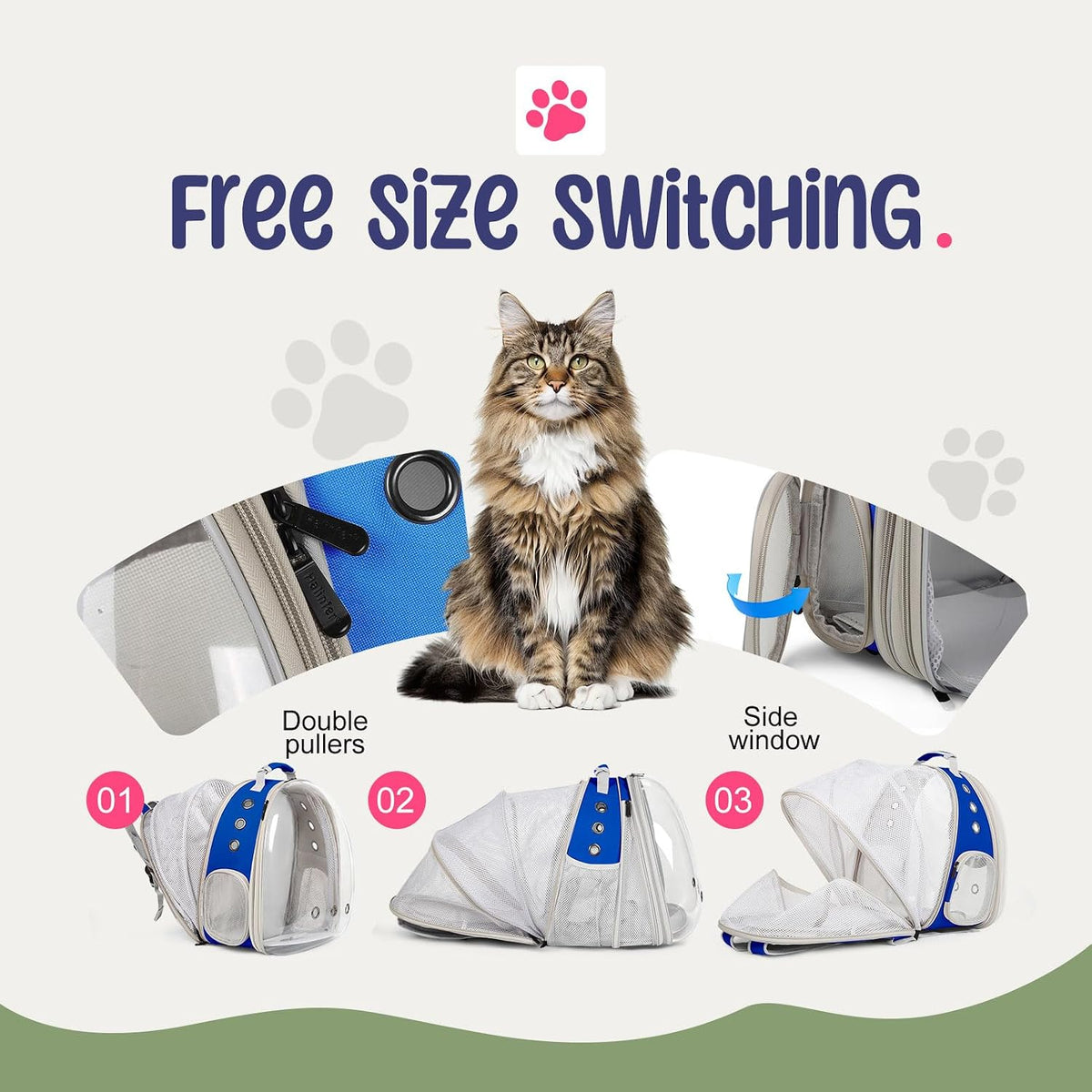 Dual Expandable Large Cat Backpack Carrier – Essentials for Cats - Blue / Clear Window - image 3