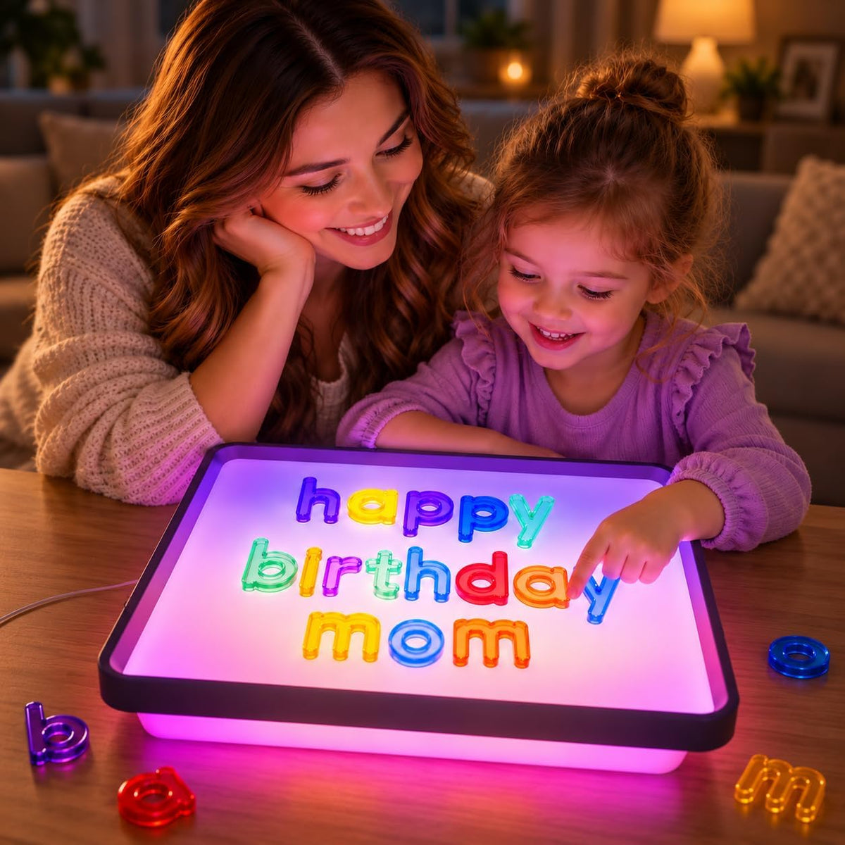 Odoorgames 78 translucent lowercase letters in 6 colors glowing on a light table - view 11