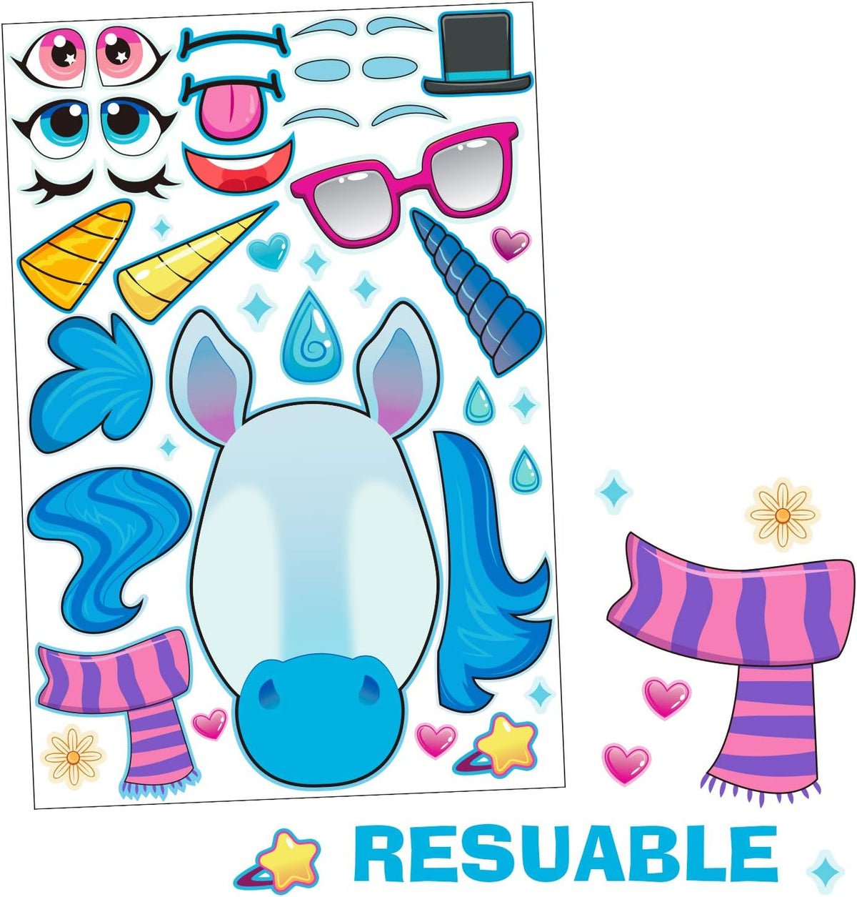 JOYIN 36 Sheets 9"x6" Make a face Stickers for Kids - Fun Unicorn - image 4