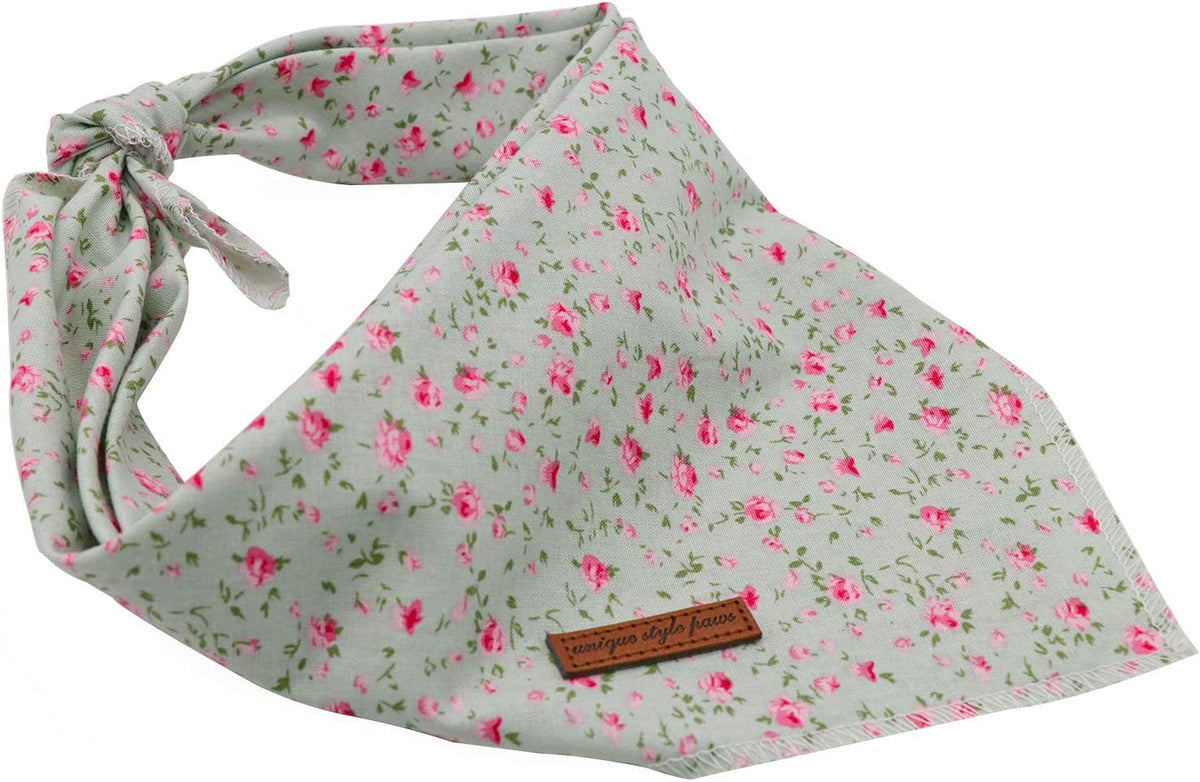 Dog Bandanas 1PC Washable Cotton Triangle Dog Scarfs for Small Medium - Small / Green Flower - image 2